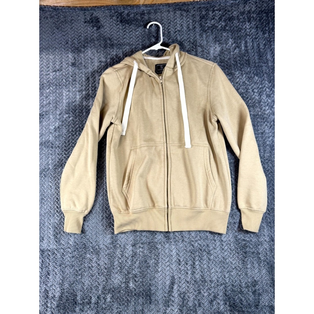 DH Essentials Basic‎ Hoodie Mens XS Tan Fleece Lined Cotton Drawstring Full Zip